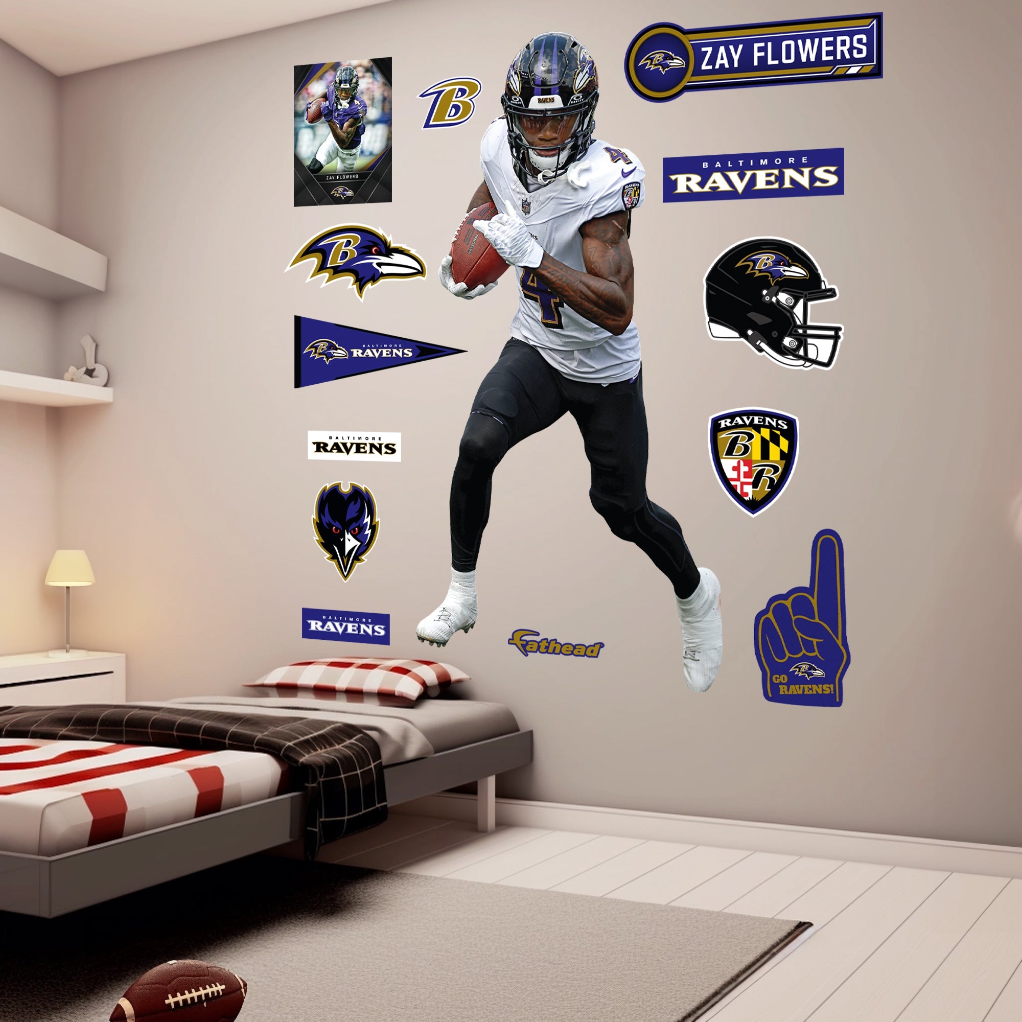 Zay Flowers - RealBig Collection - Official NFL - Baltimore Ravens - Reusable Vinyl Wall Decals