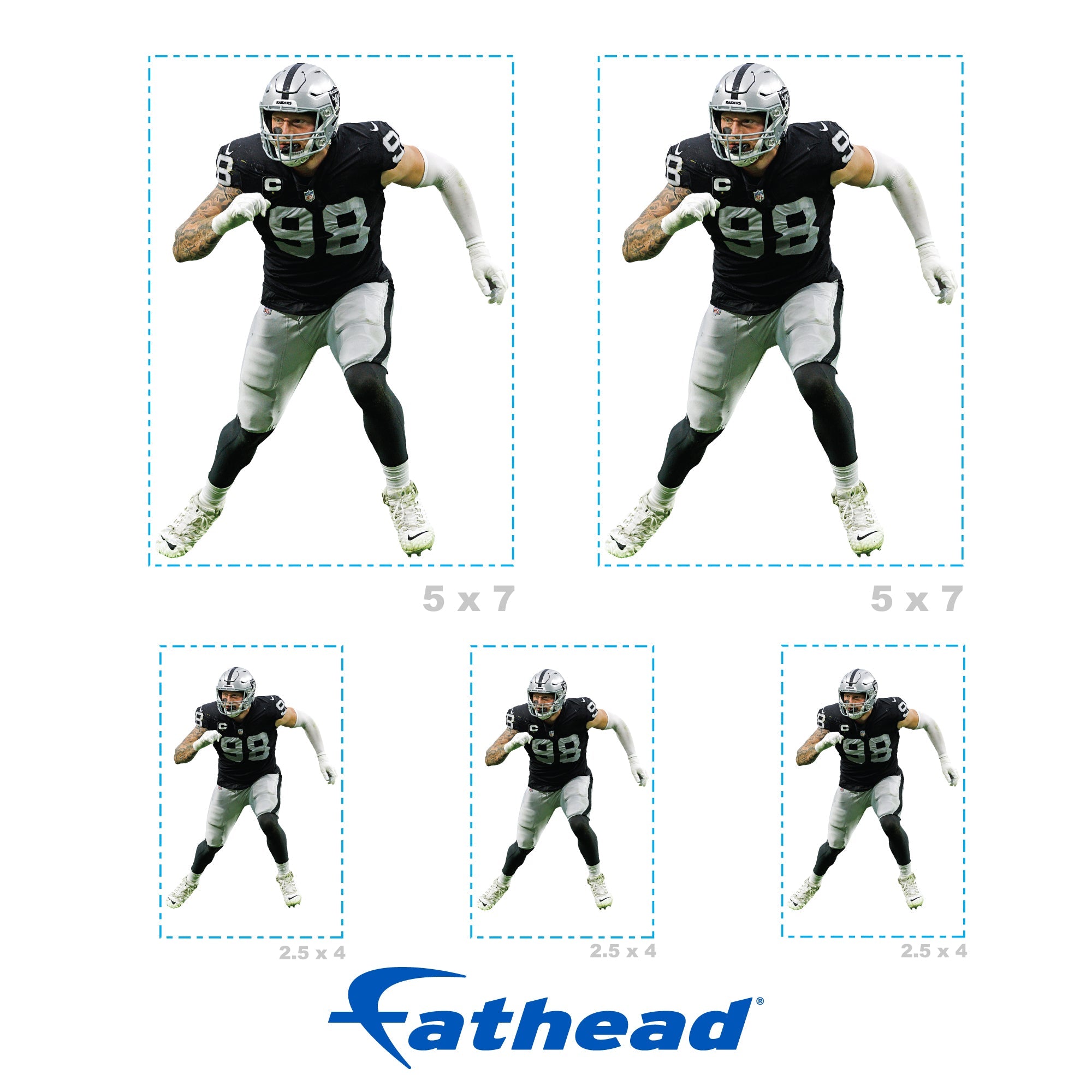 Maxx Crosby - 5 Minis (Mixed Sizes) - Official NFL - Las Vegas Raiders - Reusable Vinyl Decals