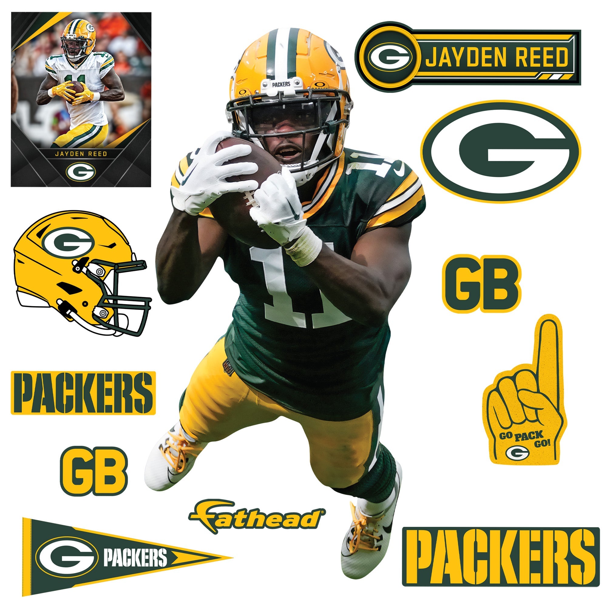 Jayden Reed - RealBig Diving Catch Collection - Official NFL - Green Bay Packers - Reusable Vinyl Wall Decals
