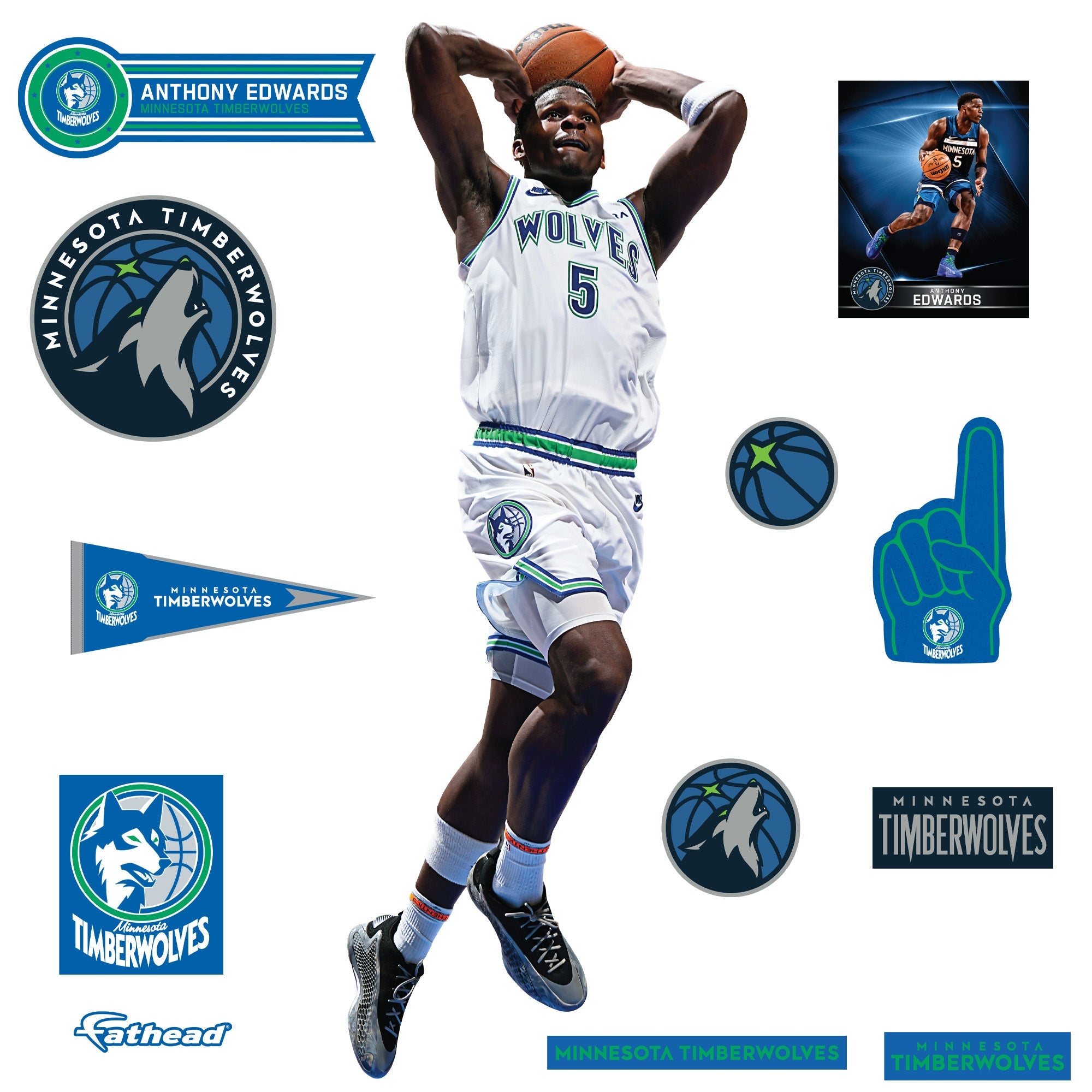 Anthony Edwards Dunk - RealBig Collection - Official NBA - Minnesota Timberwolves - Reusable Vinyl Wall Decals