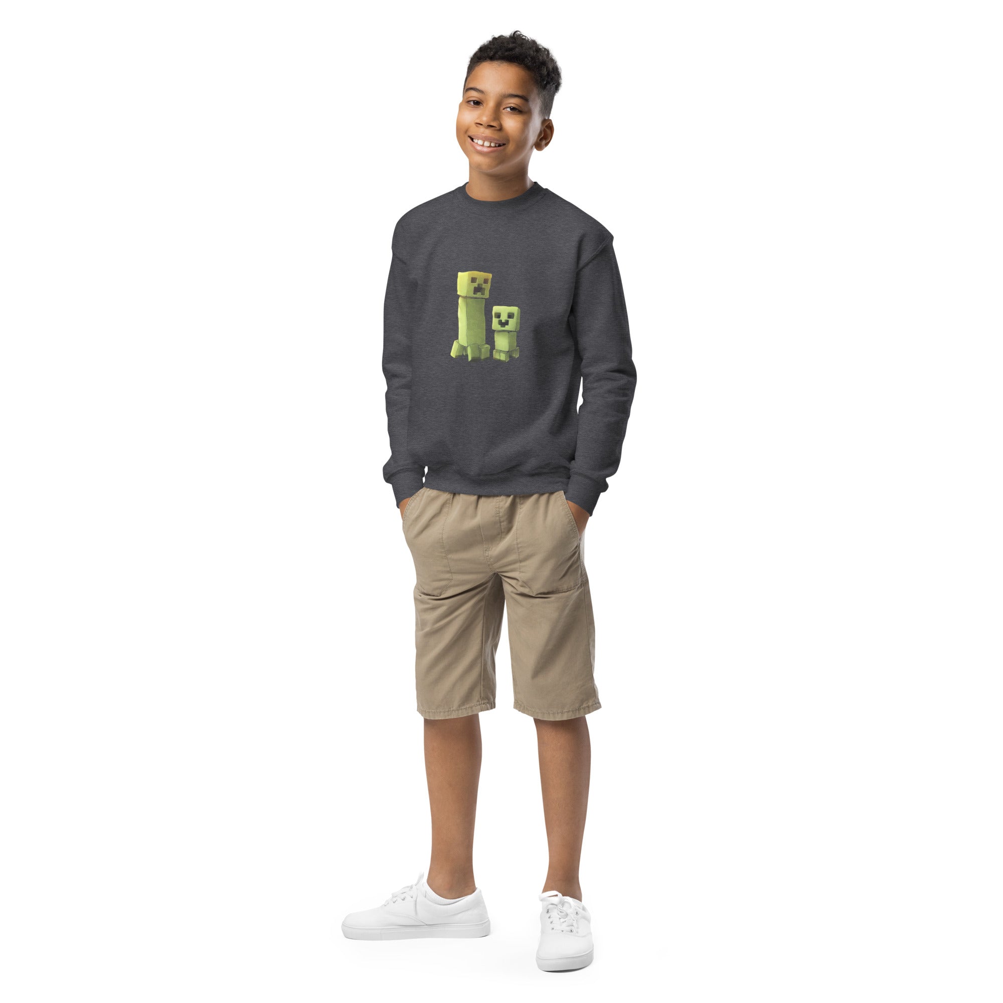 Minecraft Creeper Design Youth Crewneck Sweatshirt