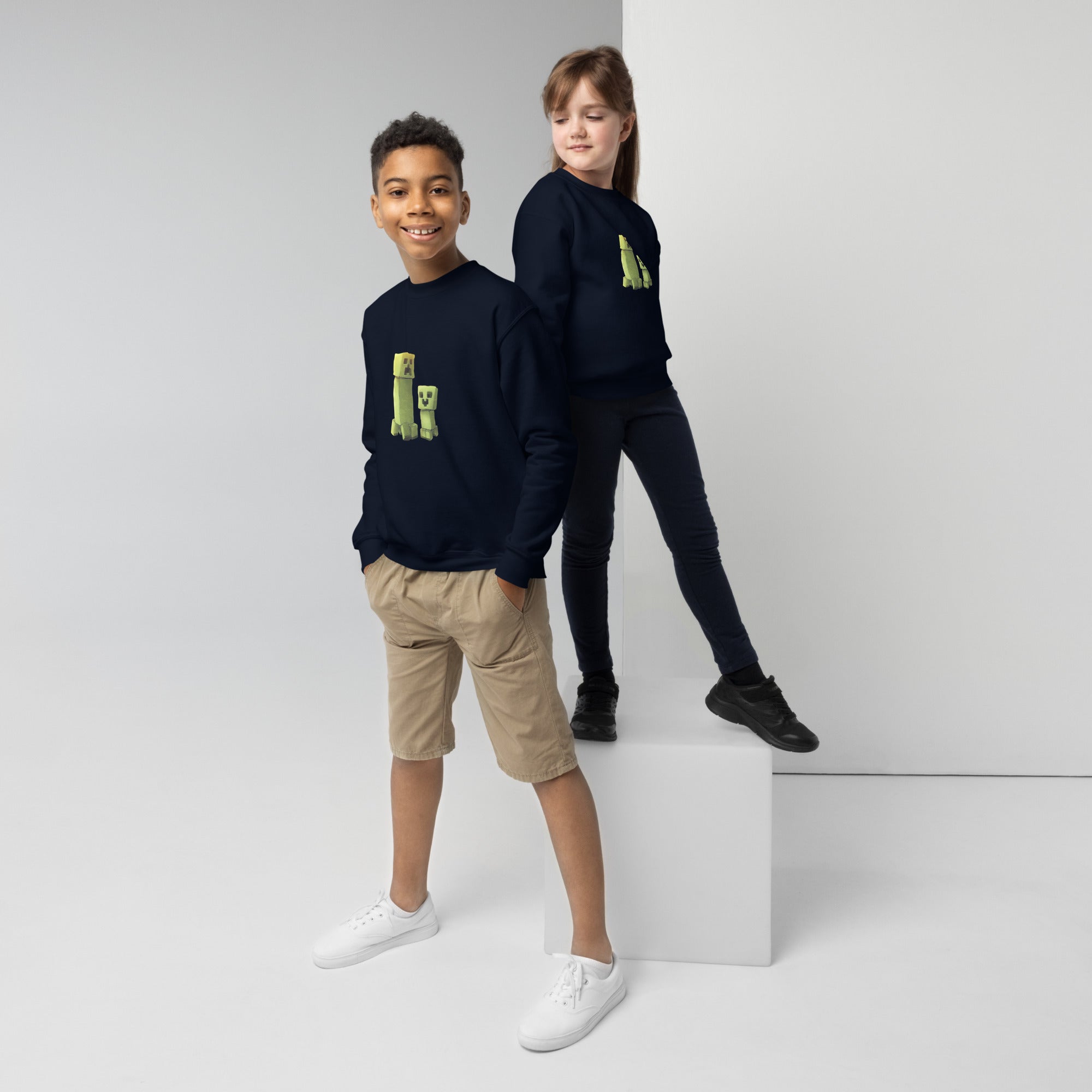 Minecraft Creeper Design Youth Crewneck Sweatshirt