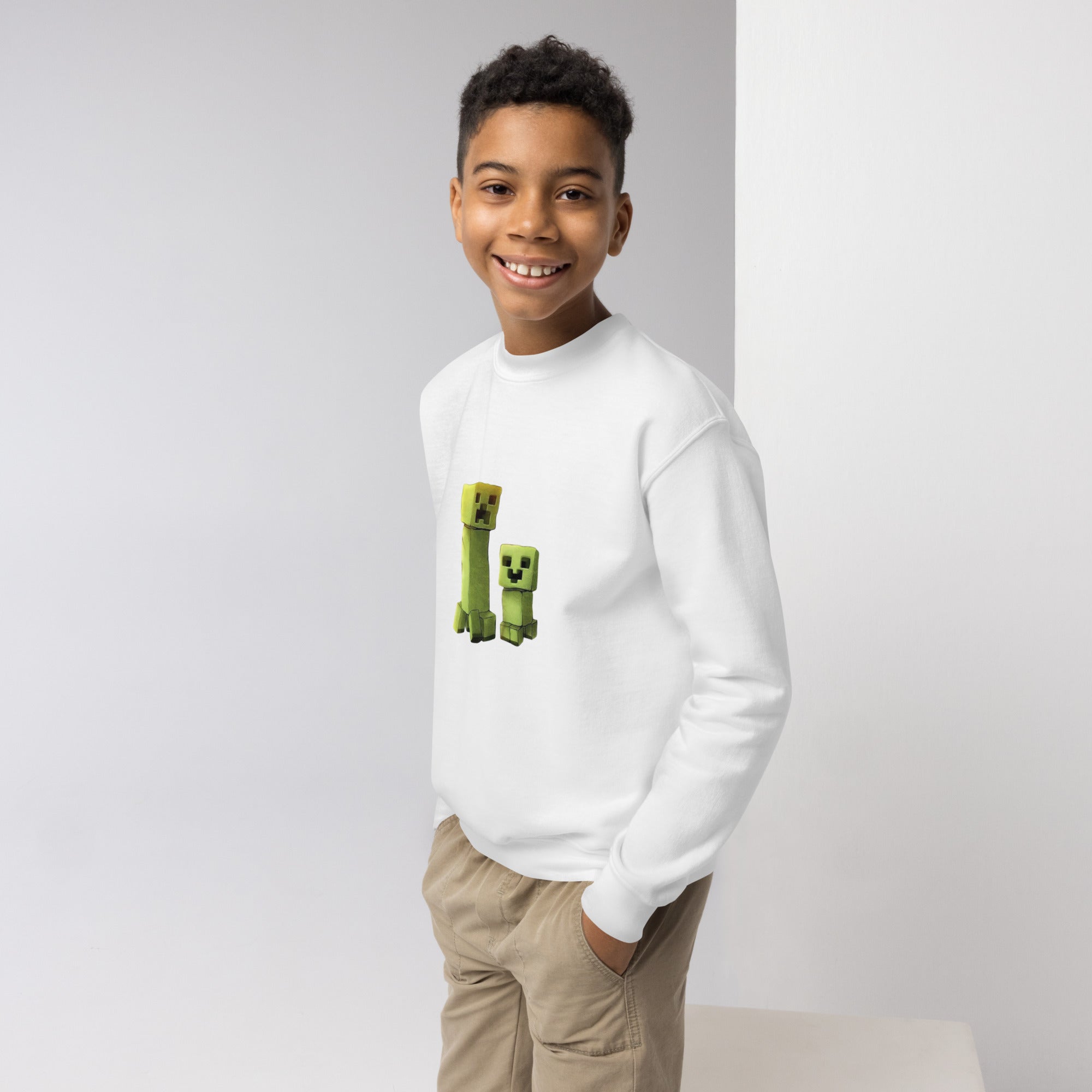 Minecraft Creeper Design Youth Crewneck Sweatshirt