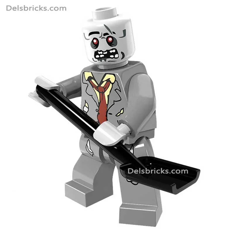 Zombie with Gray suit & shovel Lego Minifigures Custom Horror Toys