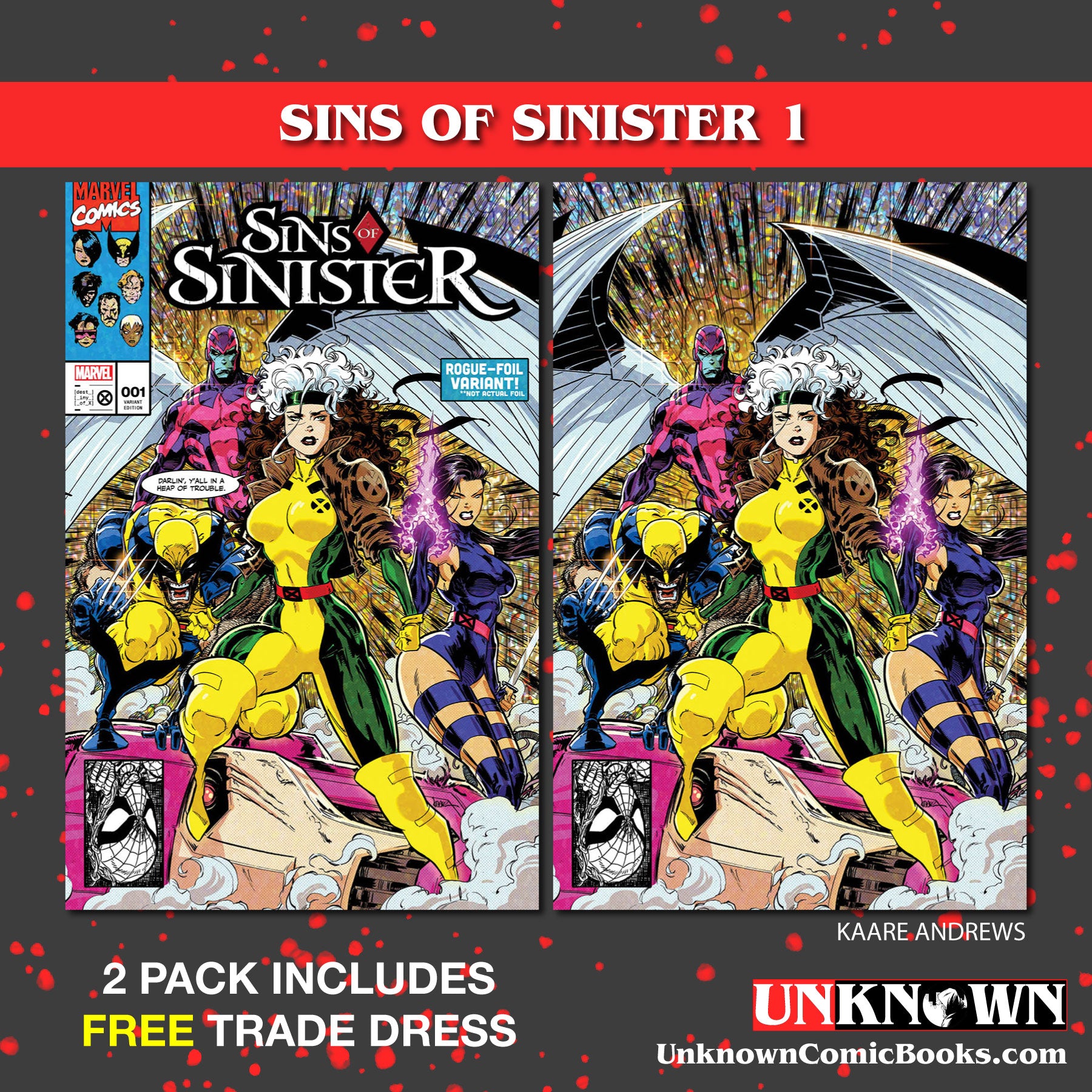 [2 PACK] **FREE TRADE DRESS** SINS OF SINISTER #1 UNKNOWN COMICS KAARE ANDREWS EXCLUSIVE VAR (01/25/2023)