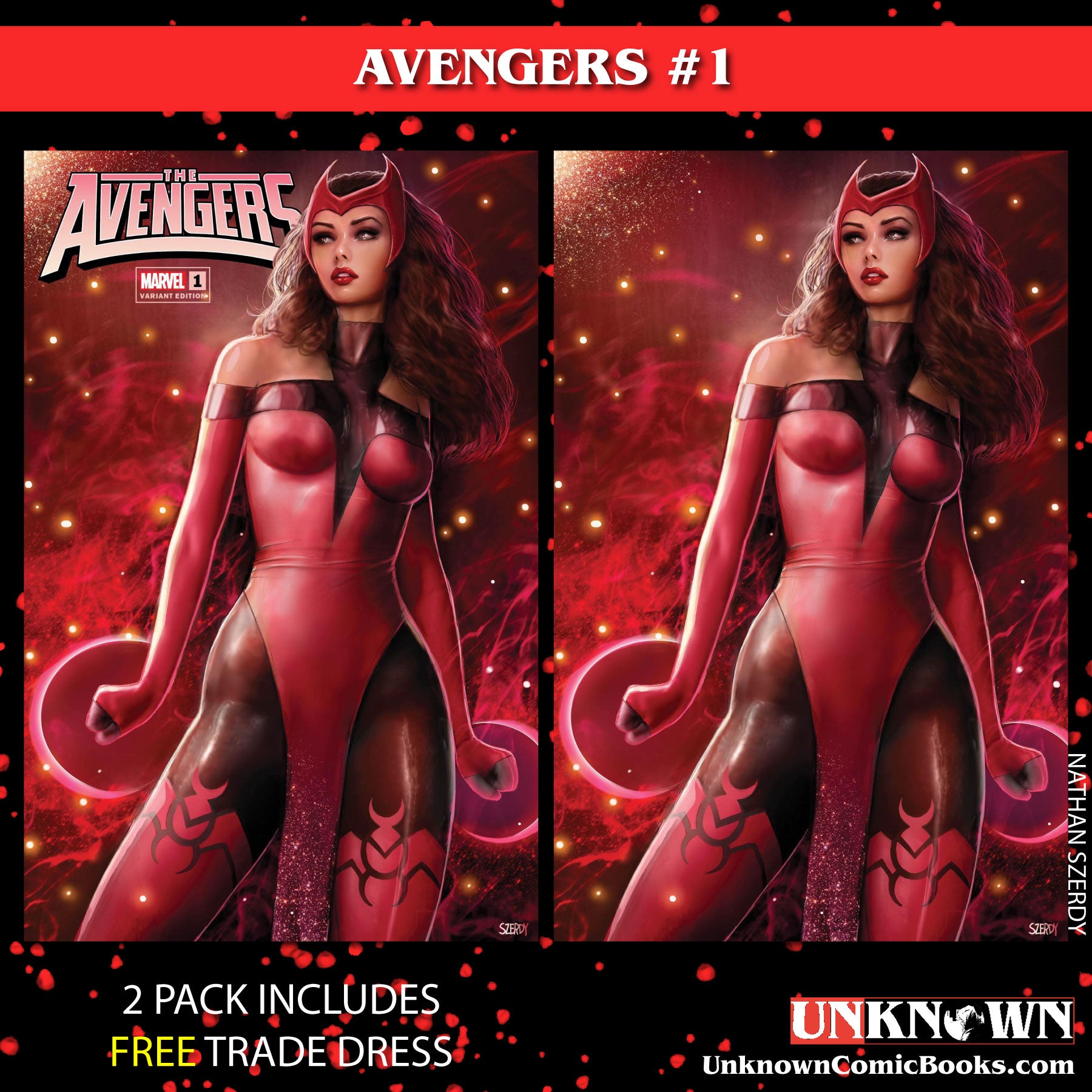 [2 PACK] **FREE TRADE DRESS** AVENGERS #1 UNKNOWN COMICS NATHAN SZERDY EXCLUSIVE VAR (05/17/2023)