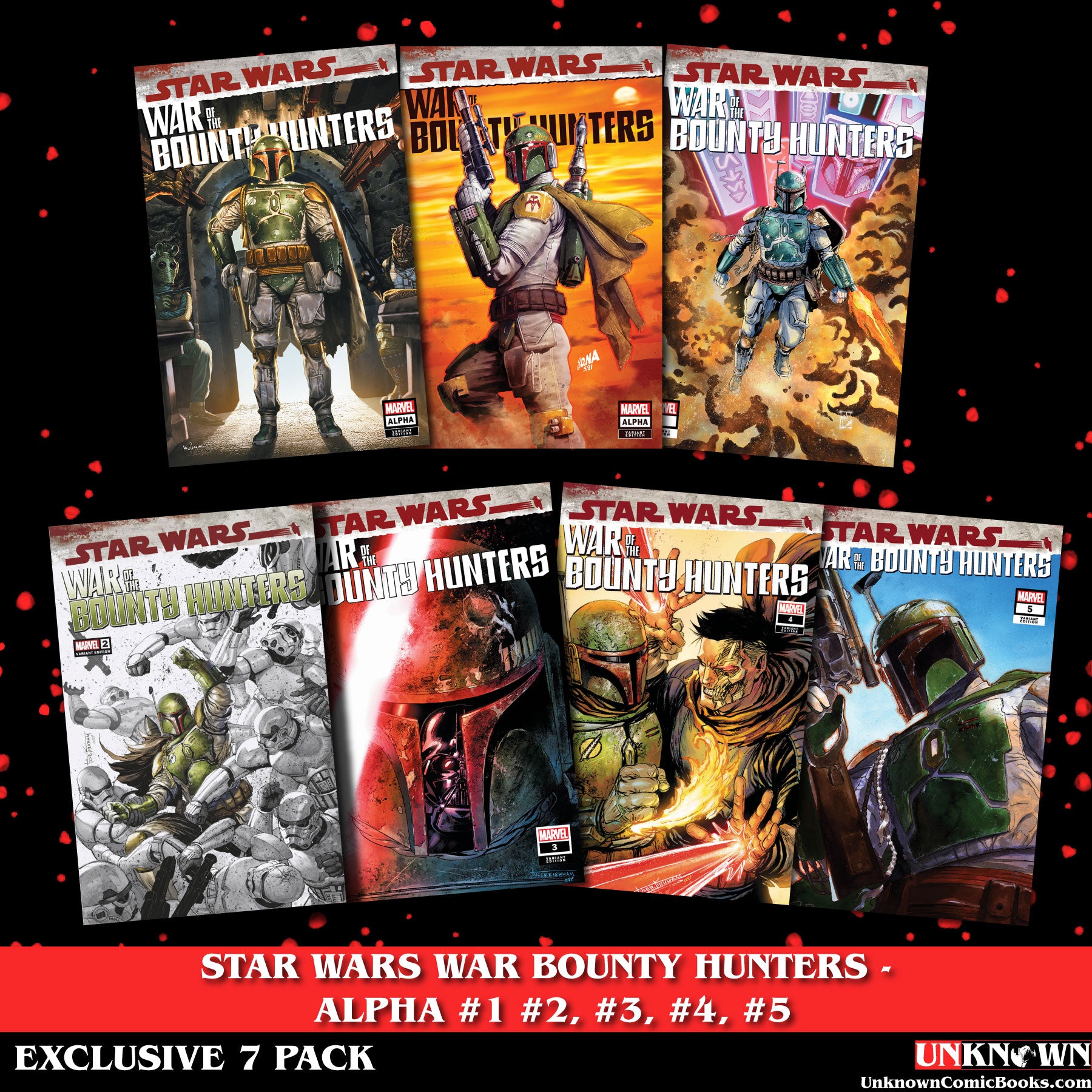 [7 PACK] STAR WARS WAR BOUNTY HUNTERS (2 ALPHA COVERS #1-#5) ALPHA, 1, 2, 3, 4, 5 UNKNOWN COMICS EXCLUSIVE BUNDLE VAR (04/27/2022)