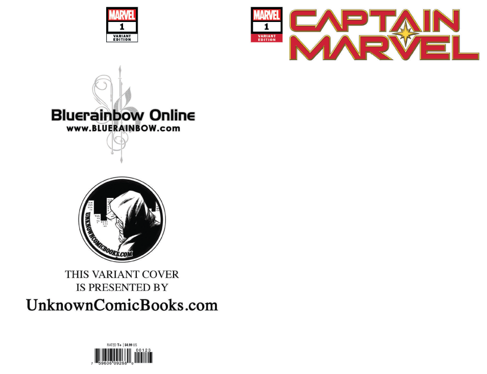 CAPTAIN MARVEL #1 UNKNOWN COMIC BOOKS BLUERAINBOW EXCLUSIVE BLANK 1/16/2019