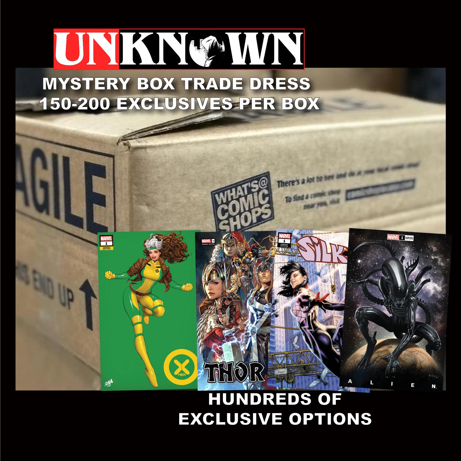 STORE EXCLUSIVE STARTER SET: MIXED CASE OF EXCLUSIVE COMIC BOOKS TRADE DRESS ESTIMATED 120-200 COMICS (01/08/2025)