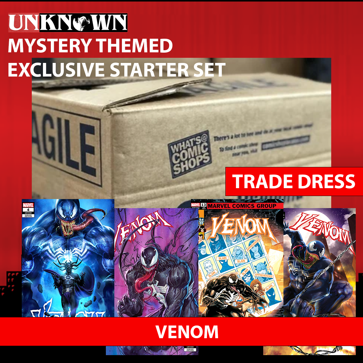 UNKNOWN COMICS MYSTERY THEMED 👉VENOM STORE EXCLUSIVE STARTER SET: MIXED CASE OF EXCLUSIVE COMIC BOOKS 👉TRADE DRESS ESTIMATED 120-200 COMICS (06/27/2024)