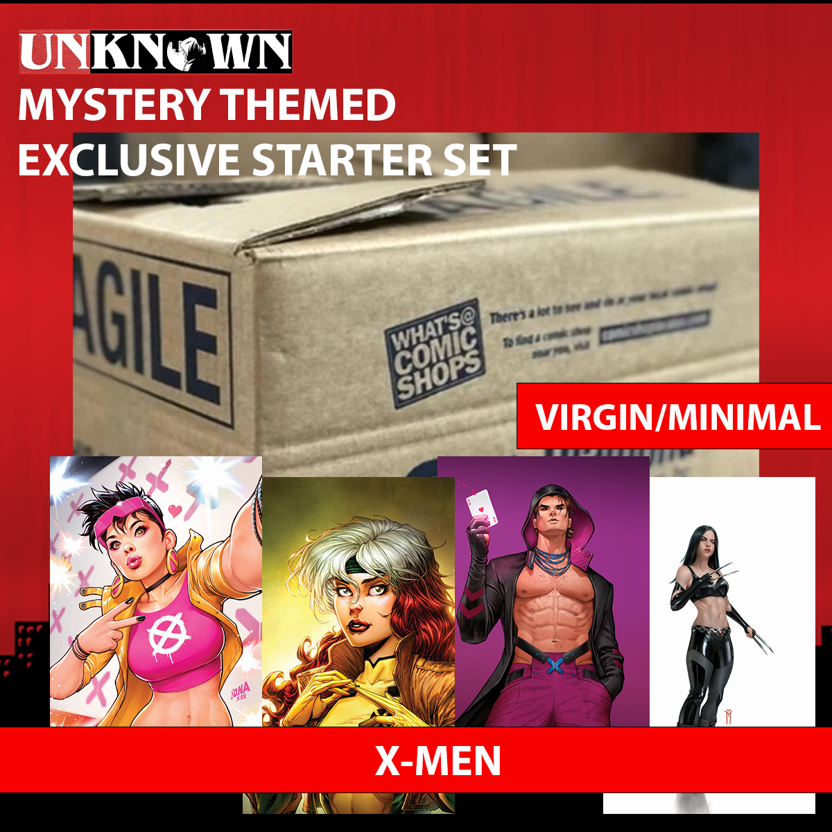 UNKNOWN COMICS MYSTERY THEMED 👉X-MEN STORE EXCLUSIVE STARTER SET: MIXED CASE OF EXCLUSIVE COMIC BOOKS 👉VIRGIN / MINIMAL ESTIMATED 120-200 COMICS (06/27/2024)